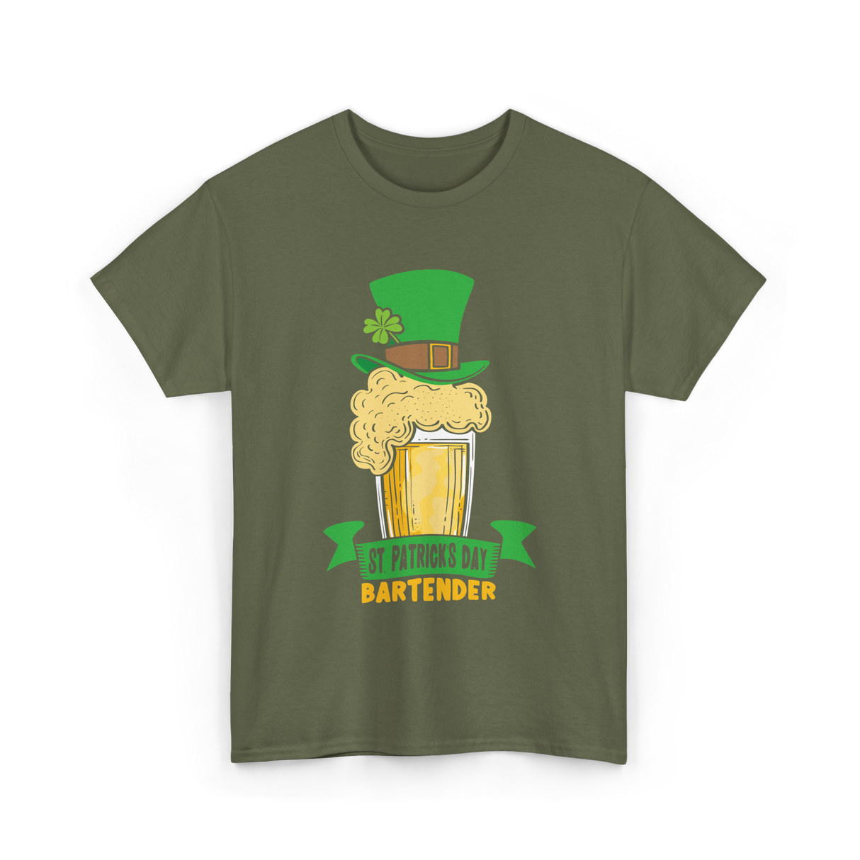 St Patrick's Day Bartender Irish T-Shirt - Military Green