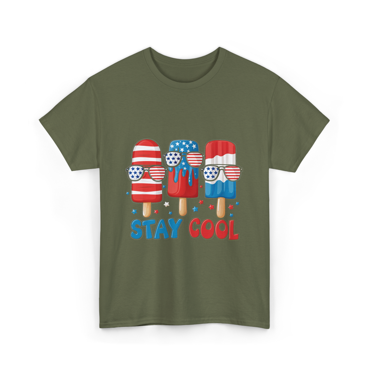 Stay Cool Popsicle USA Independence T-Shirt - Military Green