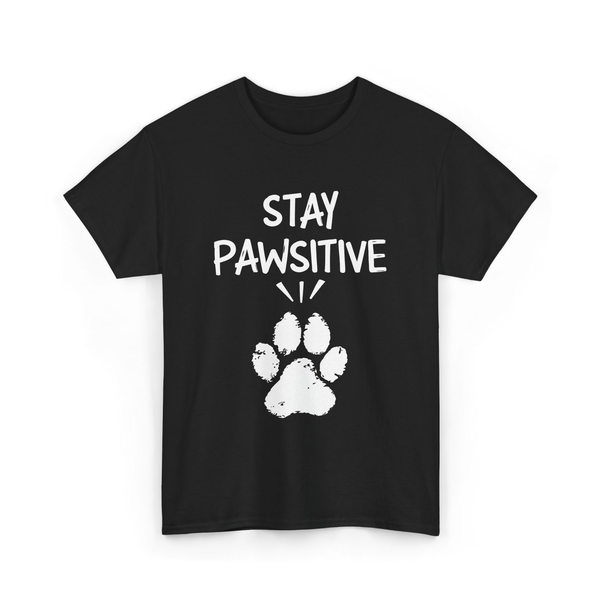 Stay Pawsitive Dog Paw Print T-Shirt - Black