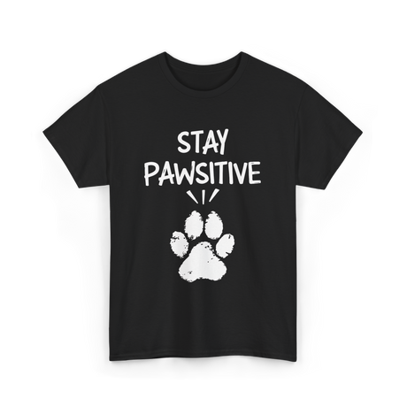 Stay Pawsitive Dog Paw Print T-Shirt - Black