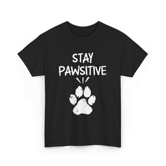 Stay Pawsitive Dog Paw Print T-Shirt - Black