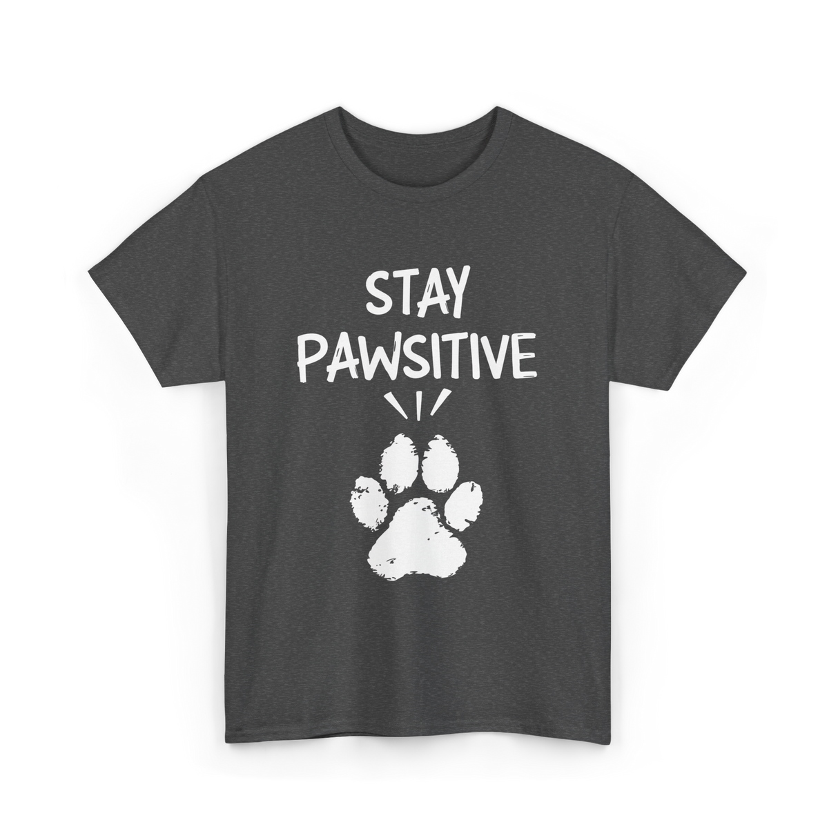 Stay Pawsitive Dog Paw Print T-Shirt - Dark Heather