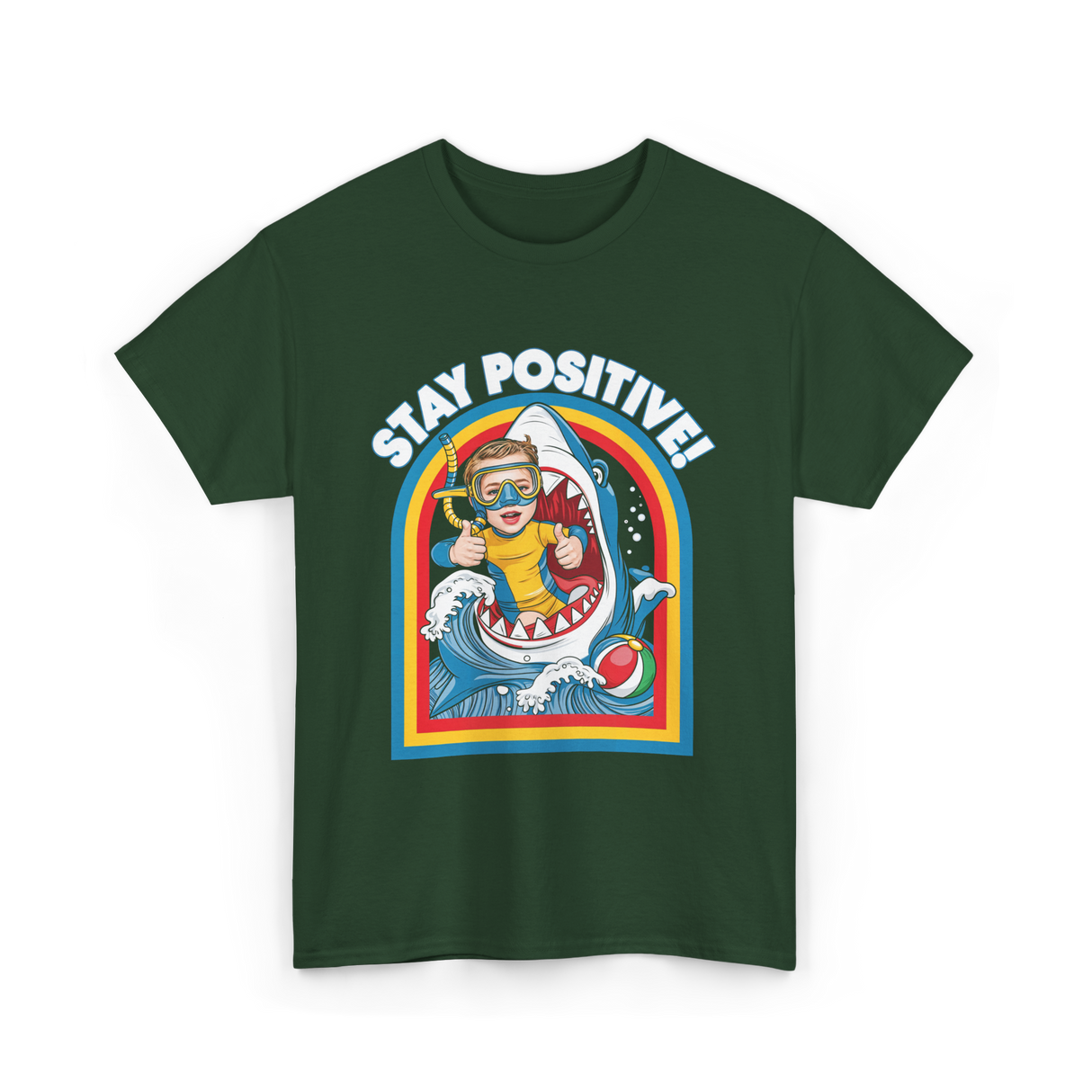 Stay Positive Shark Lover T-Shirt - Forest Green