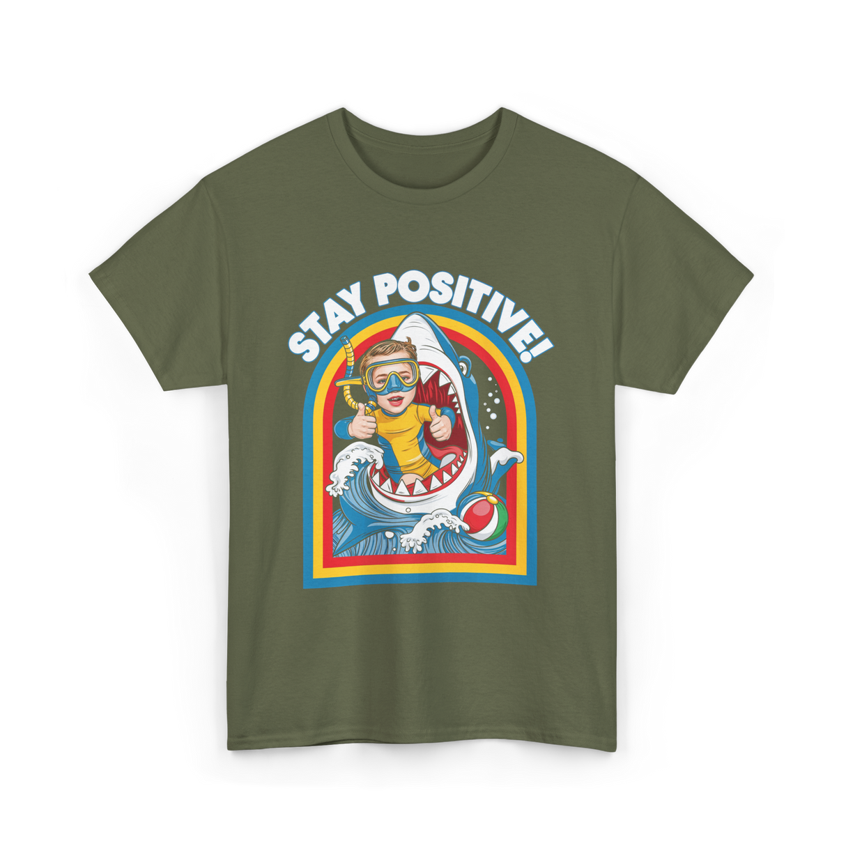 Stay Positive Shark Lover T-Shirt - Military Green