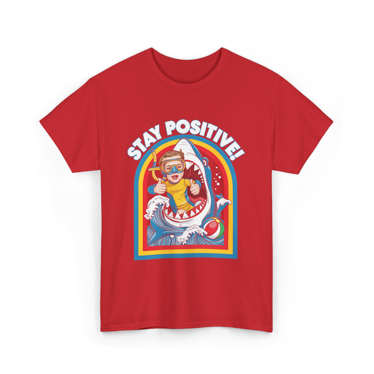 Stay Positive Shark Lover T-Shirt - Red