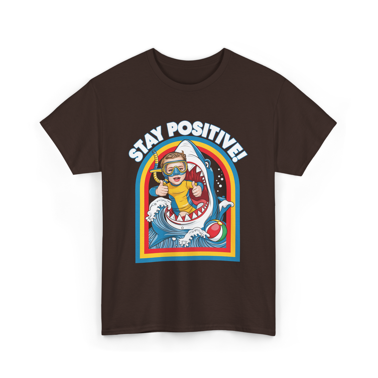 Stay Positive Shark Lover T-Shirt - Dark Chocolate