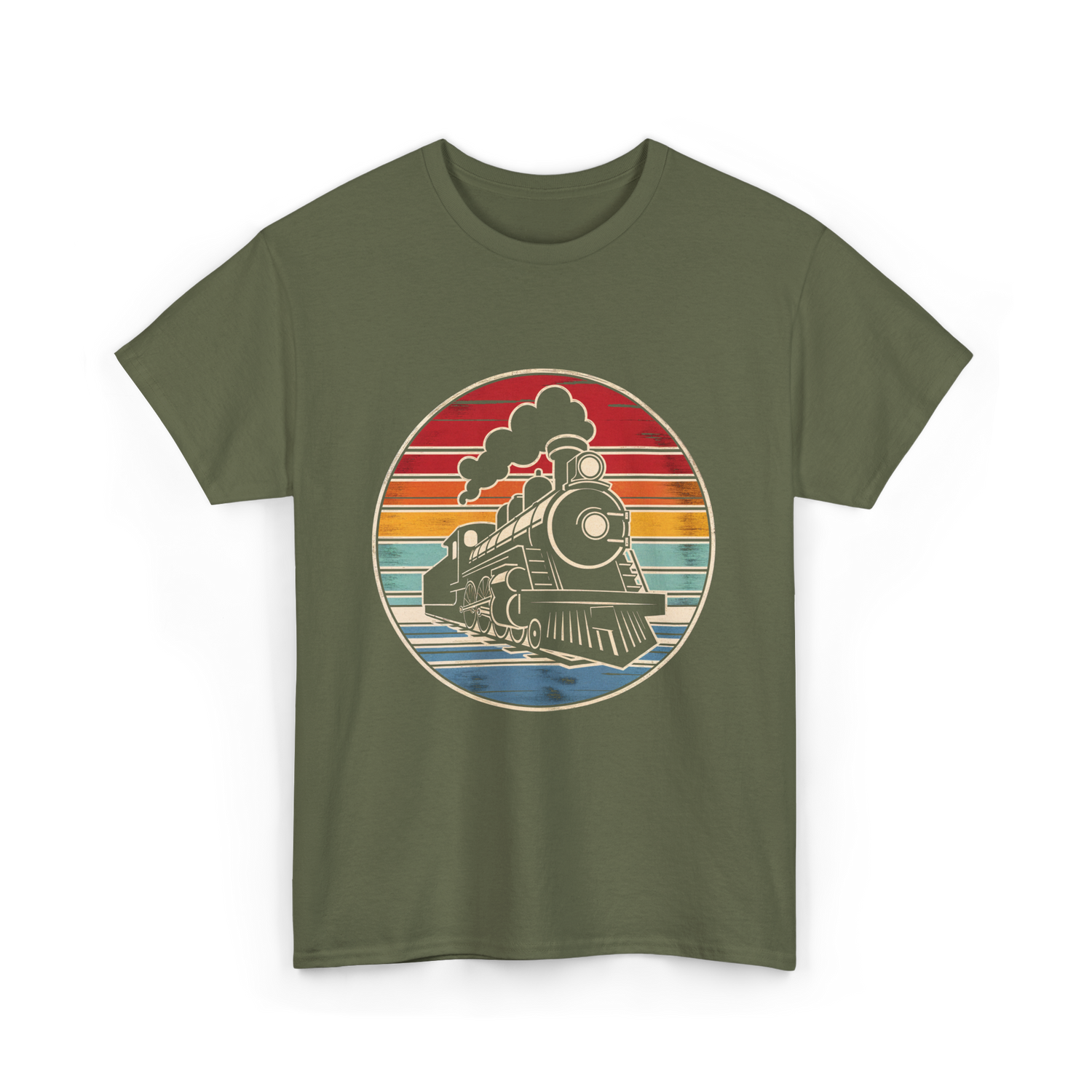 Steam Train Vintage Locomotive T-Shirt - Military Green