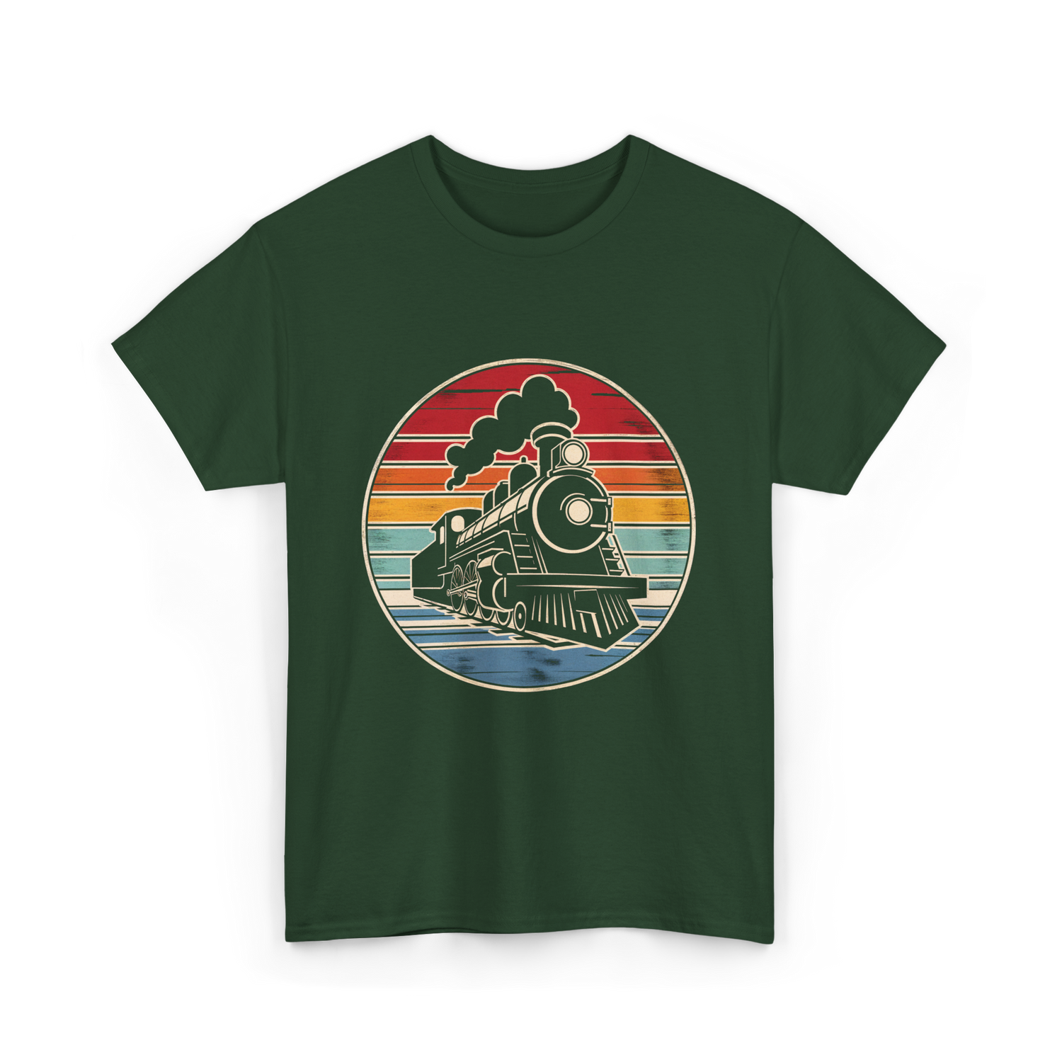 Steam Train Vintage Locomotive T-Shirt - Forest Green