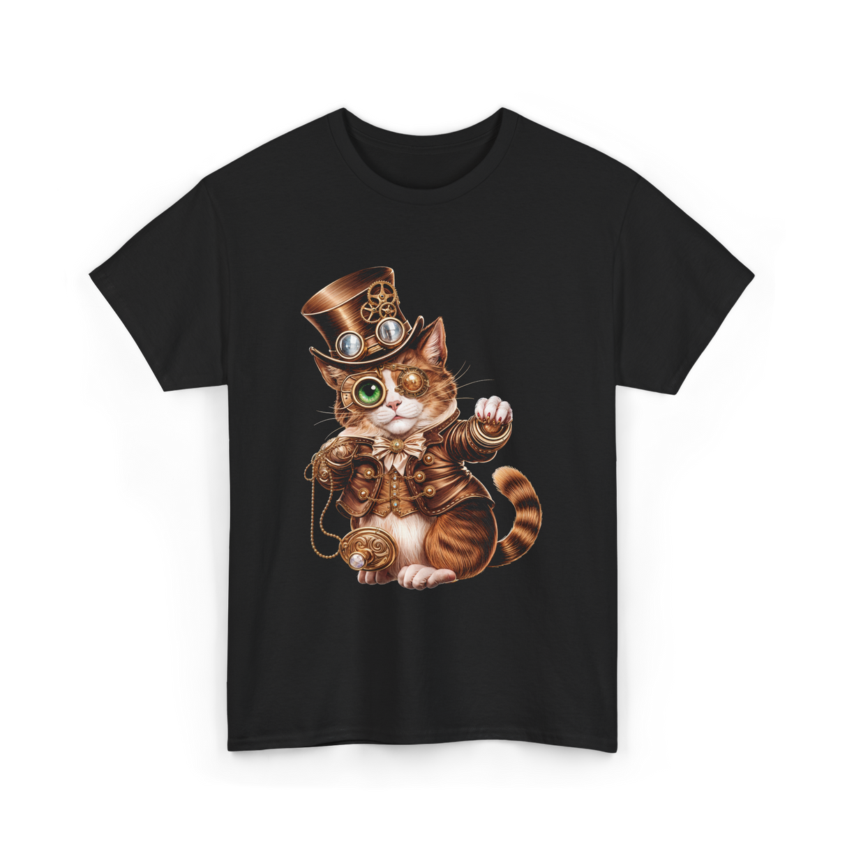 Steampunk Cat Kitten Kitty Steampunk T-Shirt - Black