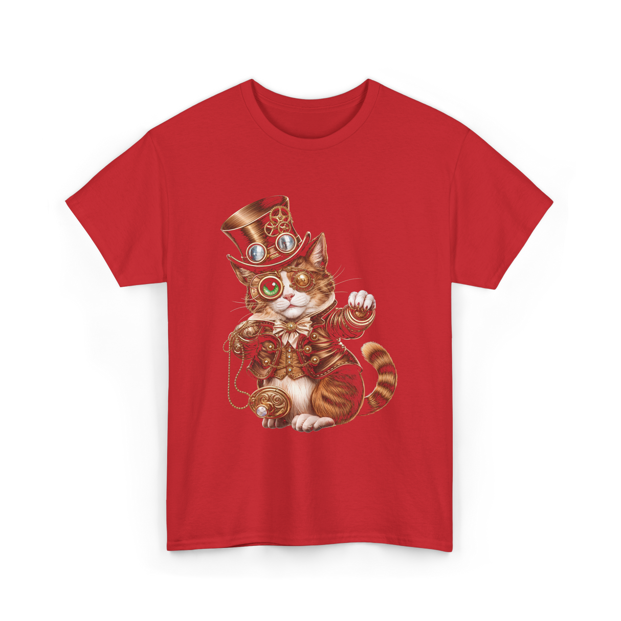 Steampunk Cat Kitten Kitty Steampunk T-Shirt - Red