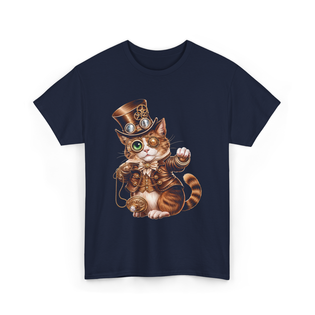 Steampunk Cat Kitten Kitty Steampunk T-Shirt - Navy