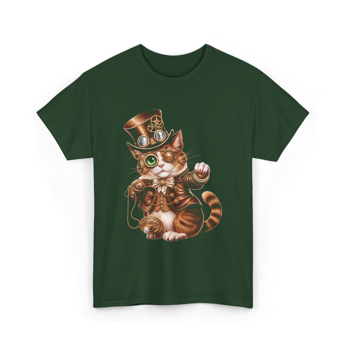 Steampunk Cat Kitten Kitty Steampunk T-Shirt - Forest Green