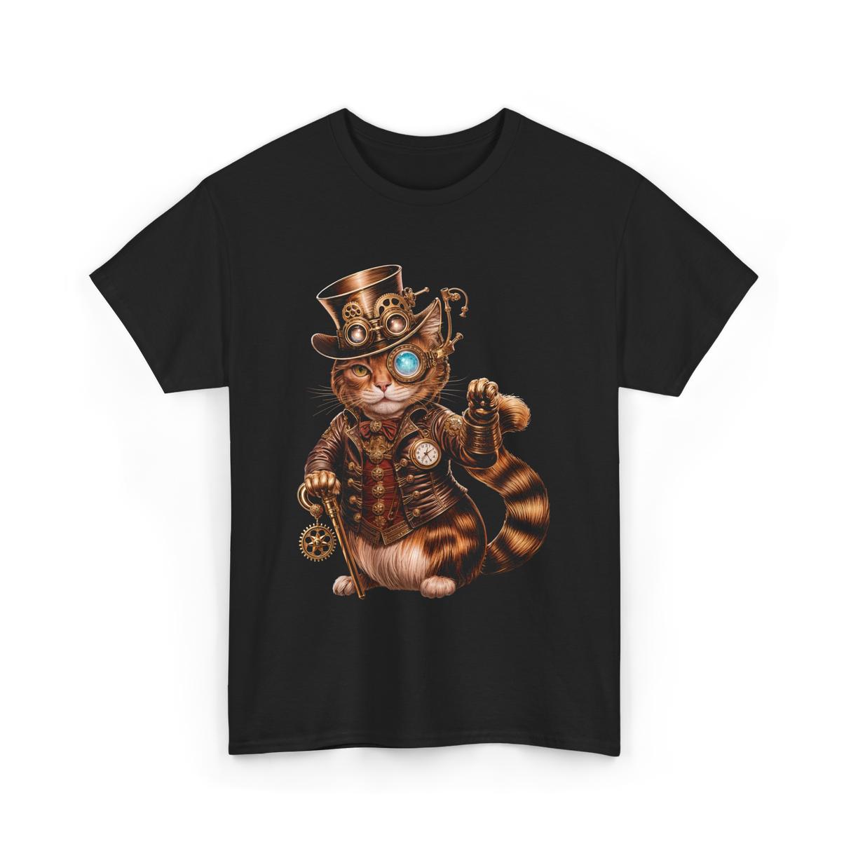 Steampunk Cat Kitten Kitty T-Shirt - Black