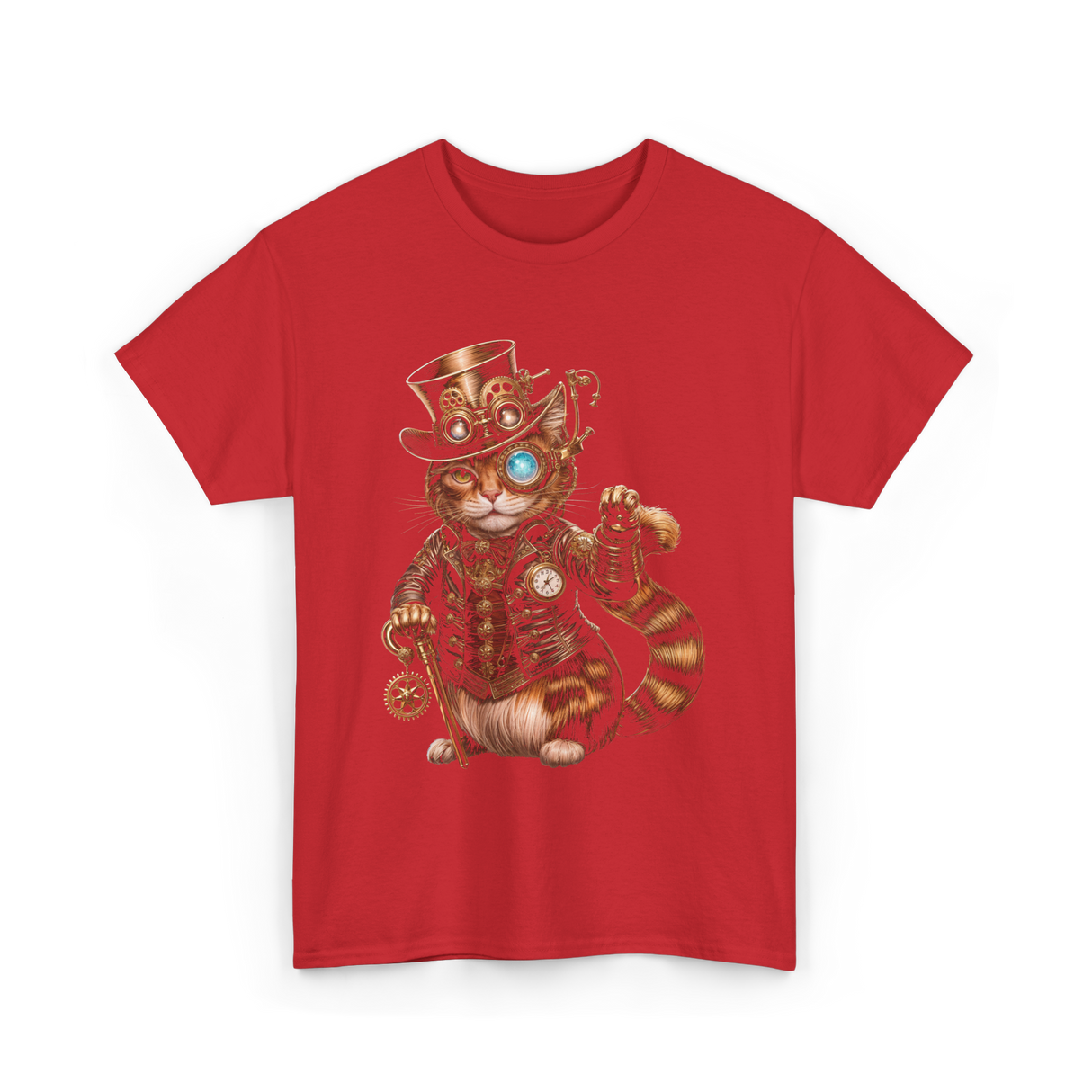 Steampunk Cat Kitten Kitty T-Shirt - Red