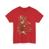 Steampunk Cat Kitten Kitty T-Shirt - Red