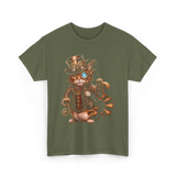 Steampunk Cat Kitten Kitty T-Shirt - Military Green