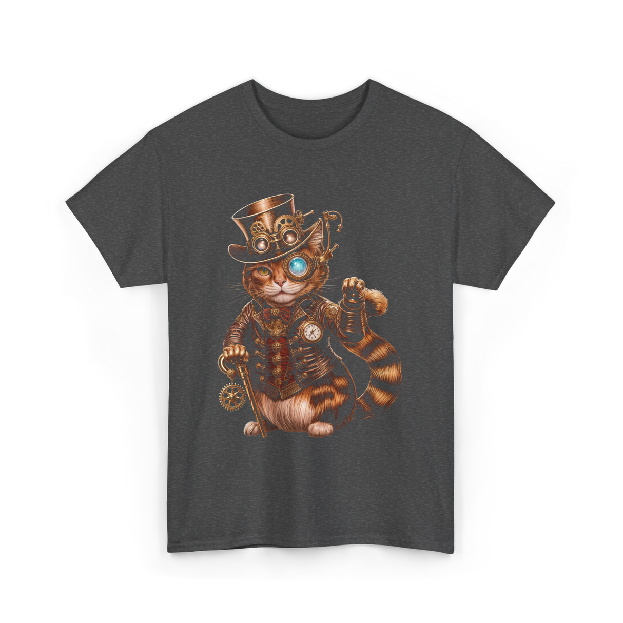 Steampunk Cat Kitten Kitty T-Shirt - Dark Heather