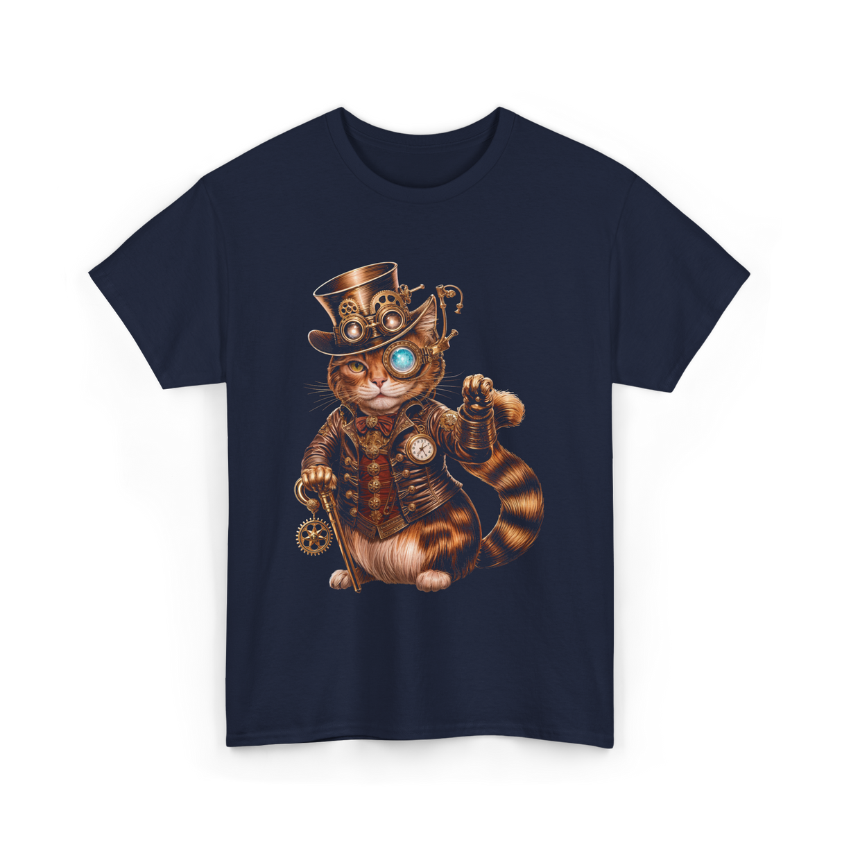 Steampunk Cat Kitten Kitty T-Shirt - Navy