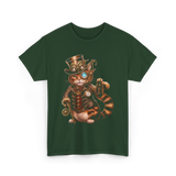 Steampunk Cat Kitten Kitty T-Shirt - Forest Green