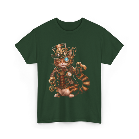 Steampunk Cat Kitten Kitty T-Shirt - Forest Green