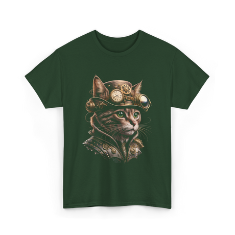 Steampunk Cat Kitty Steampunk Art T-Shirt - Forest Green