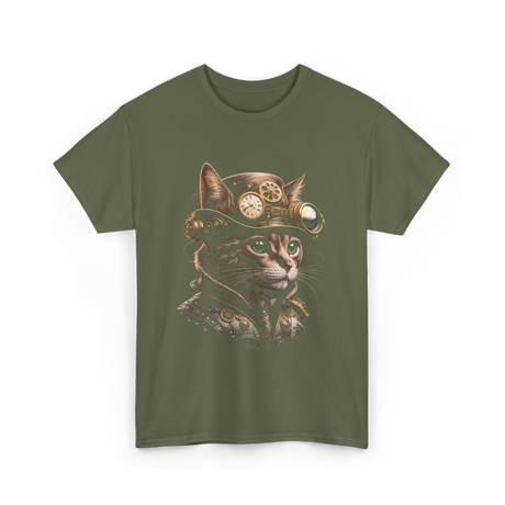 Steampunk Cat Kitty Steampunk Art T-Shirt - Military Green