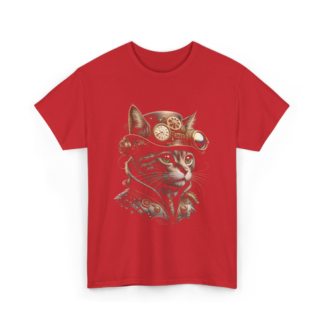 Steampunk Cat Kitty Steampunk Art T-Shirt - Red