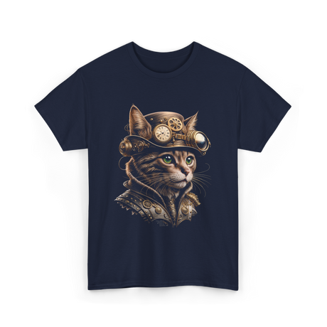 Steampunk Cat Kitty Steampunk Art T-Shirt - Navy