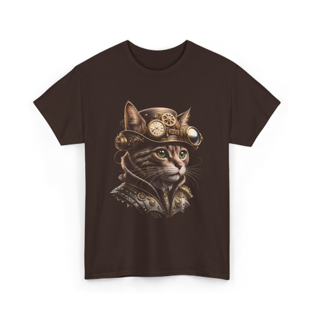 Steampunk Cat Kitty Steampunk Art T-Shirt - Dark Chocolate