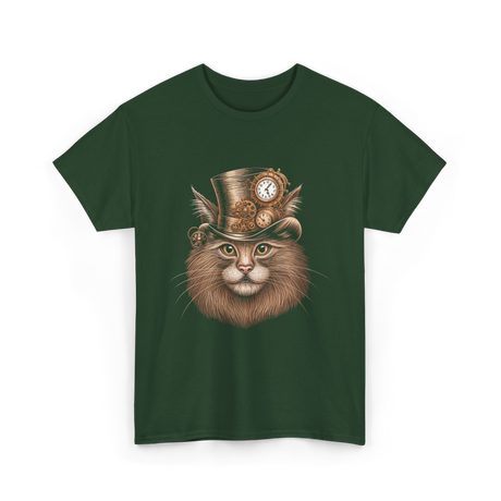 Steampunk Cat Steampunk Art Cat T-Shirt - Forest Green