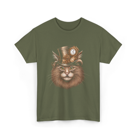 Steampunk Cat Steampunk Art Cat T-Shirt - Military Green