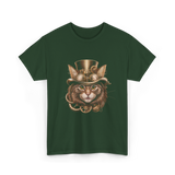 Steampunk Cat Steampunk Art T-Shirt - Forest Green