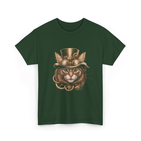 Steampunk Cat Steampunk Art T-Shirt - Forest Green