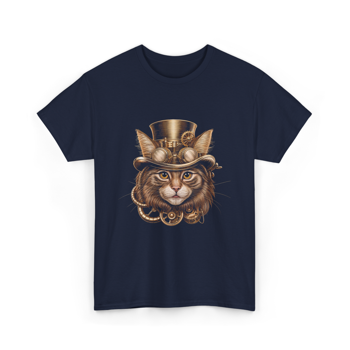 Steampunk Cat Steampunk Art T-Shirt - Navy