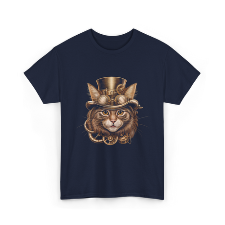 Steampunk Cat Steampunk Art T-Shirt - Navy