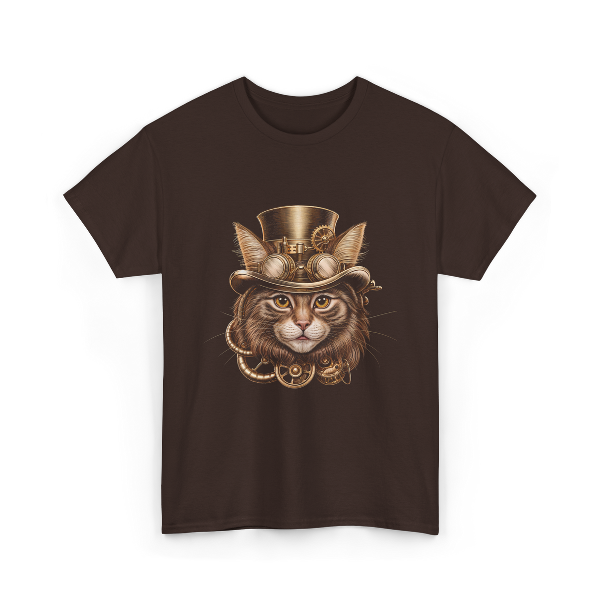 Steampunk Cat Steampunk Art T-Shirt - Dark Chocolate