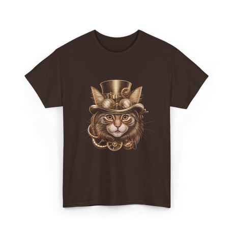 Steampunk Cat Steampunk Art T-Shirt - Dark Chocolate