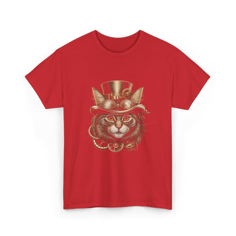 Steampunk Cat Steampunk Art T-Shirt - Red