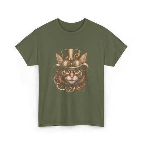 Steampunk Cat Steampunk Art T-Shirt - Military Green