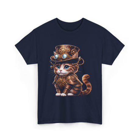 Steampunk Cat Steampunk Kitten Fantasy T-Shirt - Navy