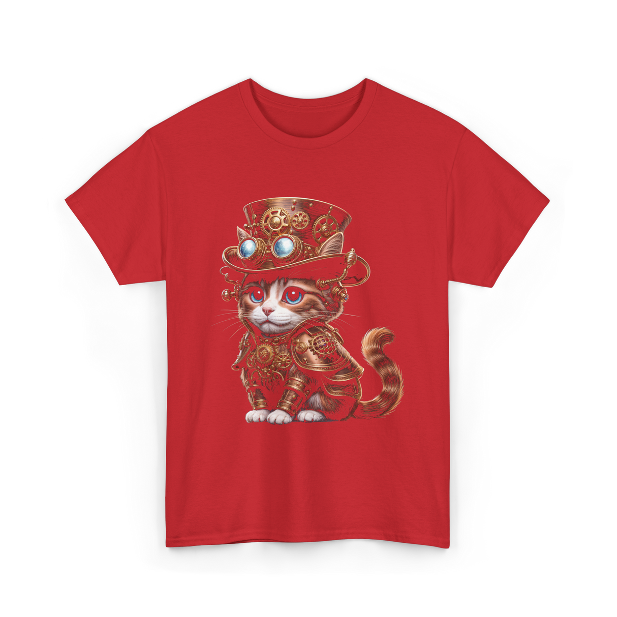 Steampunk Cat Steampunk Kitten Fantasy T-Shirt - Red