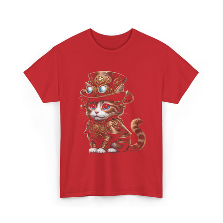 Steampunk Cat Steampunk Kitten Fantasy T-Shirt - Red