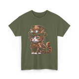 Steampunk Cat Steampunk Kitten Fantasy T-Shirt - Military Green