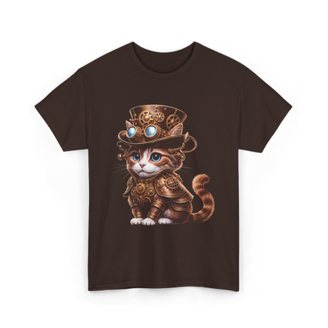 Steampunk Cat Steampunk Kitten Fantasy T-Shirt - Dark Chocolate