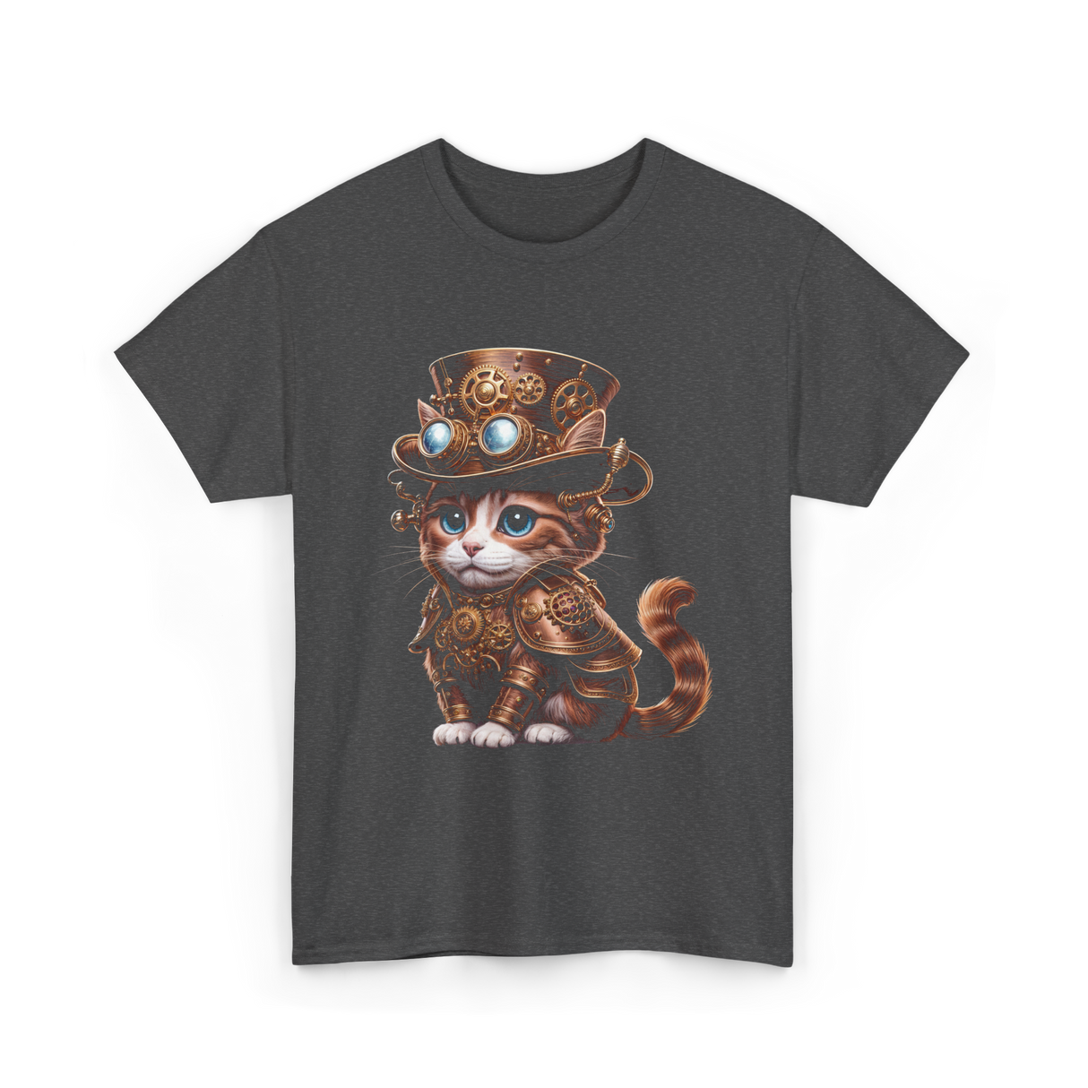 Steampunk Cat Steampunk Kitten Fantasy T-Shirt - Dark Heather