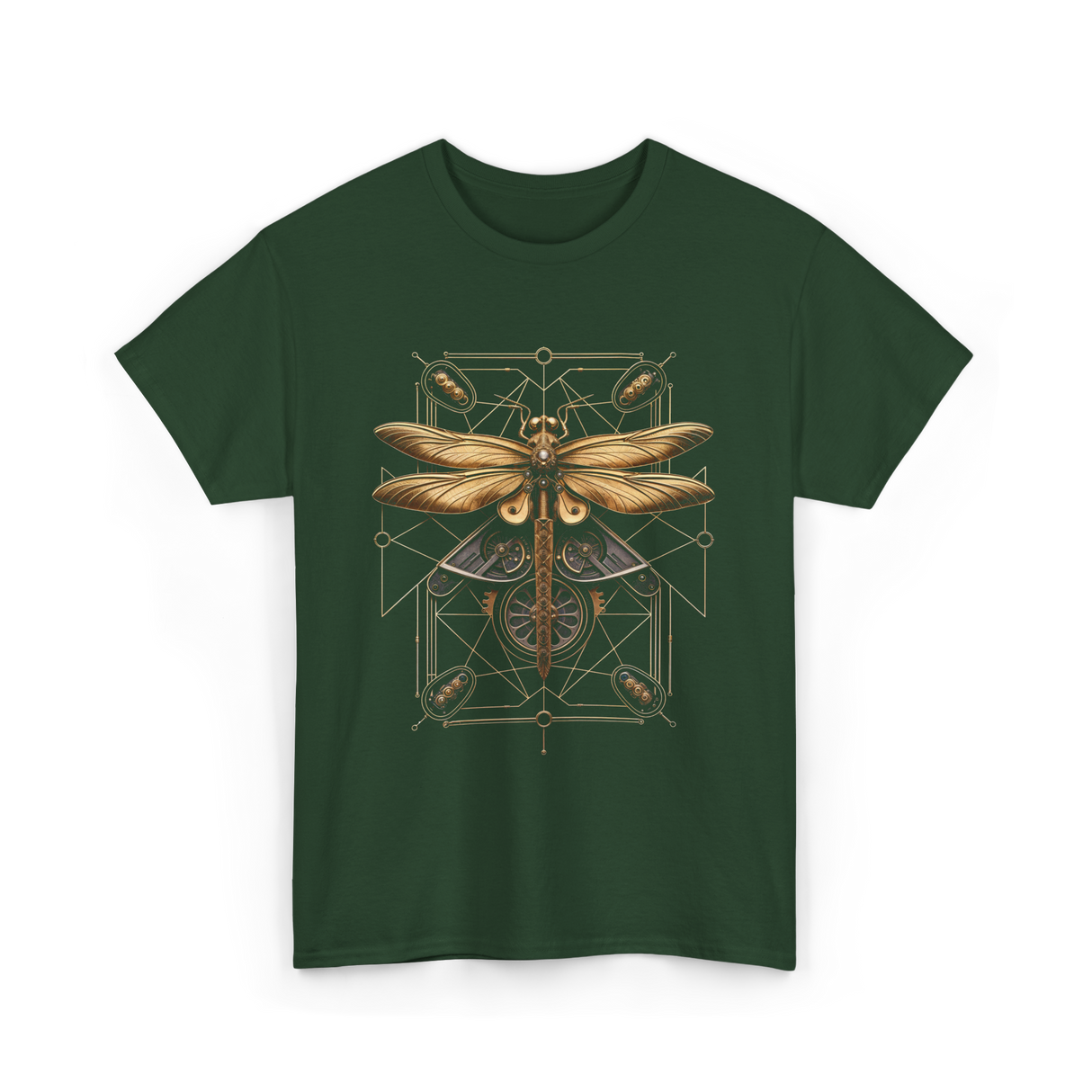 Steampunk Dragonfly Steampunk Art T-Shirt - Forest Green