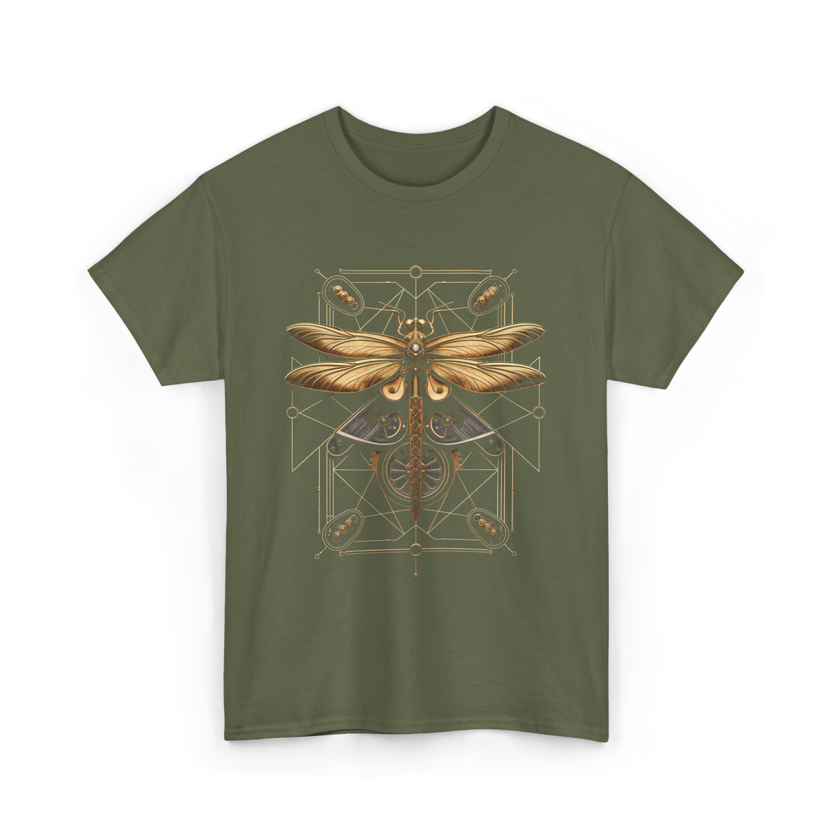 Steampunk Dragonfly Steampunk Art T-Shirt - Military Green