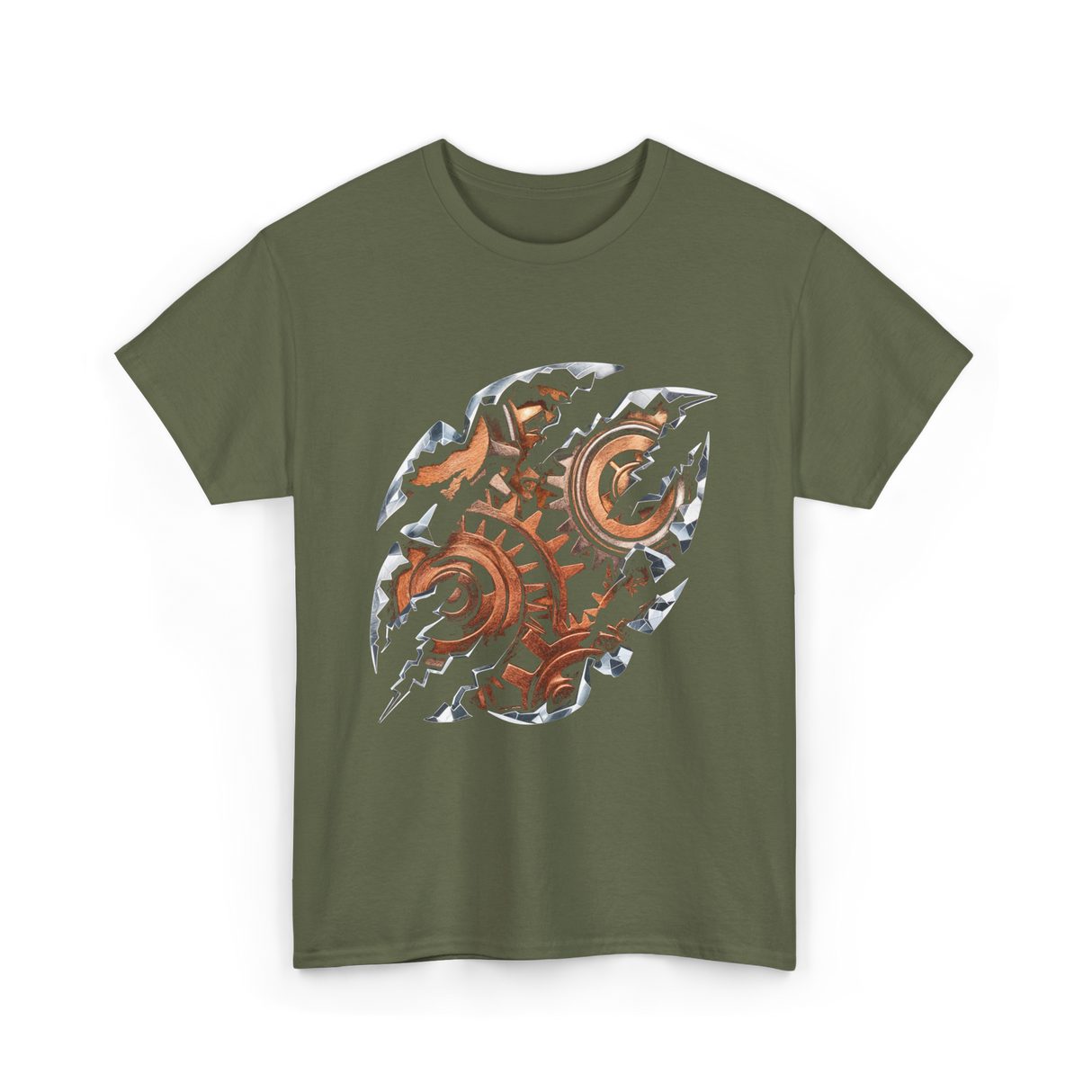 Steampunk Gears Mechanical Design T-Shirt - Military Green