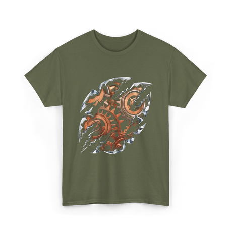 Steampunk Gears Mechanical Design T-Shirt - Military Green