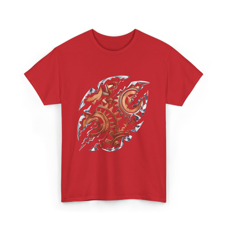 Steampunk Gears Mechanical Design T-Shirt - Red